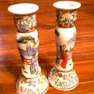 Vintage handpainted oriental candleholders
